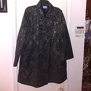 Black Metallic Floral Trench Coat